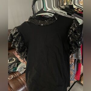 Black Sequin Sleeve Women's Top